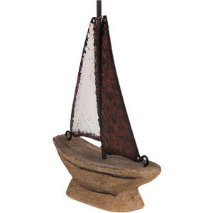Clayre & Eef 6H2334 Dekoratívny model lode 11x3x13cm v hnedočervenej farbe