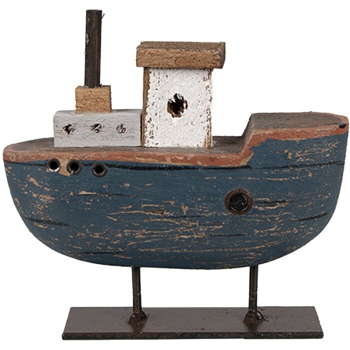 Clayre & Eef 6H2337 Dekoratívna loďka sivá modrá 10x3x10 cm