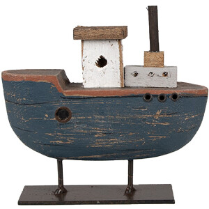 Clayre & Eef 6H2337 Dekoratívna loďka sivá modrá 10x3x10 cm