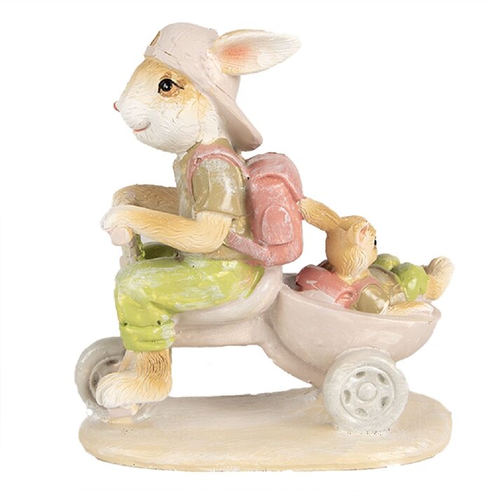 Clayre & Eef 6PR4108 Králik na trojkolke dekorácia 11x6x12 cm hnedá