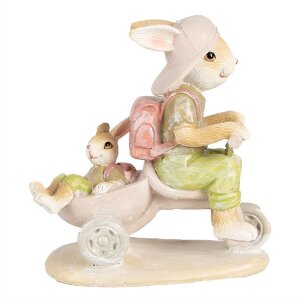 Clayre & Eef 6PR4108 Králik na trojkolke dekorácia 11x6x12 cm hnedá