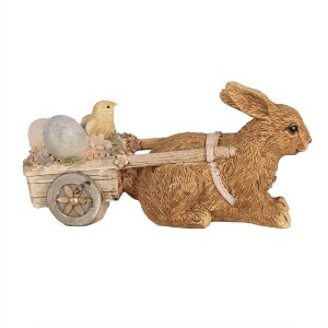 Clayre & Eef 6PR5005 Dekoratívny králik s vozíkom hnedý 15x5x7 cm
