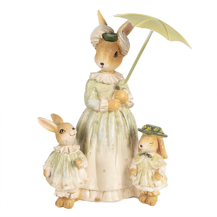 Clayre & Eef 6PR5023 Králik s dáždnikom 16x11x21 cm Hnedozelená