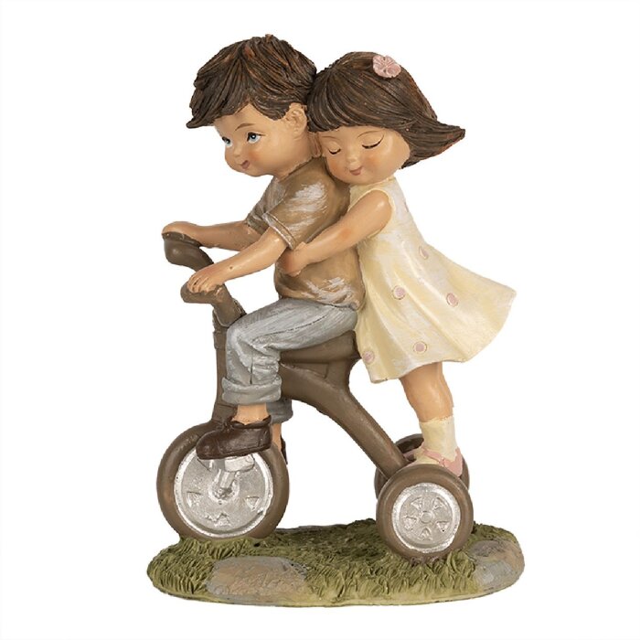 Clayre & Eef 6PR5027 Figúrka Deti na bicykli Hnedá 10x6x14 cm