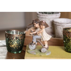 Clayre & Eef 6PR5027 Figúrka Deti na bicykli Hnedá 10x6x14 cm