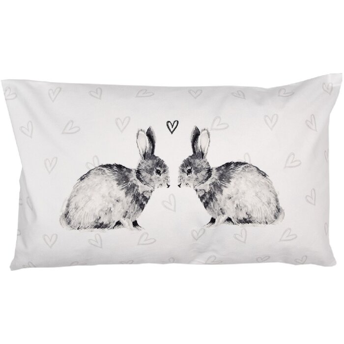 Clayre & Eef BSL36 Obliečka na vankúš biela sivá 30x50 cm motív zajačika Polyester