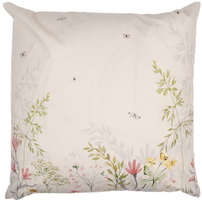 Clayre & Eef WFF22 Obliečka na vankúš Flora & Fauna 45x45 Béžovo zelená