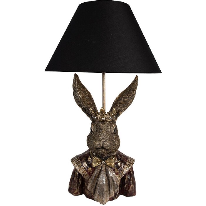 Clayre & Eef 5LMC0033 Stolová lampa Zajačik s korunkou čierna/hnedá 37x61 cm