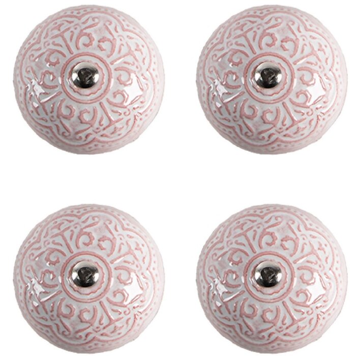 Clayre & Eef 65302 Kľučka na dvere keramická ružová kvetinový vzor Ø 4x3/6 cm