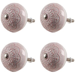 Clayre & Eef 65302 Kľučka na dvere keramická ružová kvetinový vzor Ø 4x3/6 cm