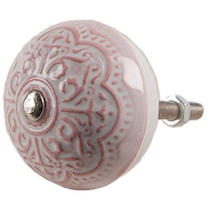 Clayre & Eef 65302 Kľučka na dvere keramická ružová kvetinový vzor Ø 4x3/6 cm