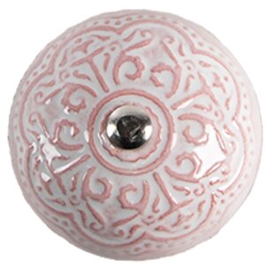 Clayre & Eef 65302 Kľučka na dvere keramická ružová kvetinový vzor Ø 4x3/6 cm