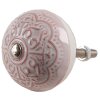 Clayre & Eef 65302 Kľučka na dvere keramická ružová kvetinový vzor Ø 4x3/6 cm