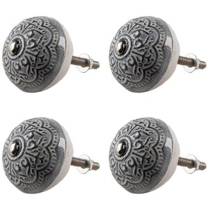 Clayre & Eef 65303 Kľučka na dvere Vintage Silver Ø 4x3/6 cm Sada 4 kusov