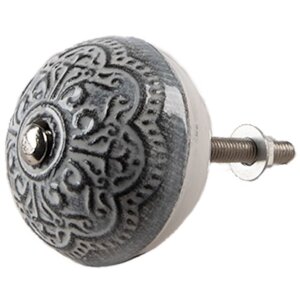 Clayre & Eef 65303 Kľučka na dvere Vintage Silver Ø 4x3/6 cm Sada 4 kusov