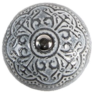 Clayre & Eef 65303 Kľučka na dvere Vintage Silver Ø 4x3/6 cm Sada 4 kusov