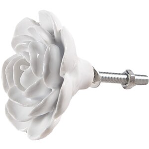 Clayre & Eef 65306 Kľučka na dvere keramická biela v tvare kvetu Ø 6x3 cm