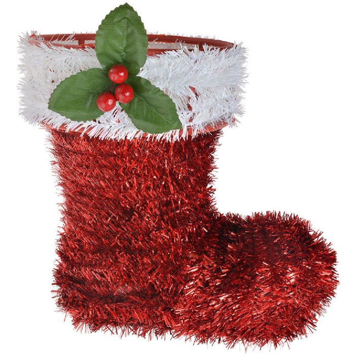 Clayre & Eef 65476 Vianočná dekorácia Topánky červené biele 25x11x26 cm