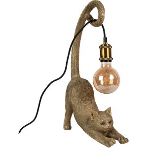 Clayre & Eef 6LMP788 Stolná lampa Cat Gold 31x17x49 cm E27/max 1x60W