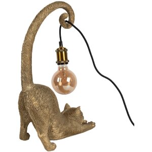 Clayre & Eef 6LMP788 Stolná lampa Cat Gold 31x17x49 cm E27/max 1x60W