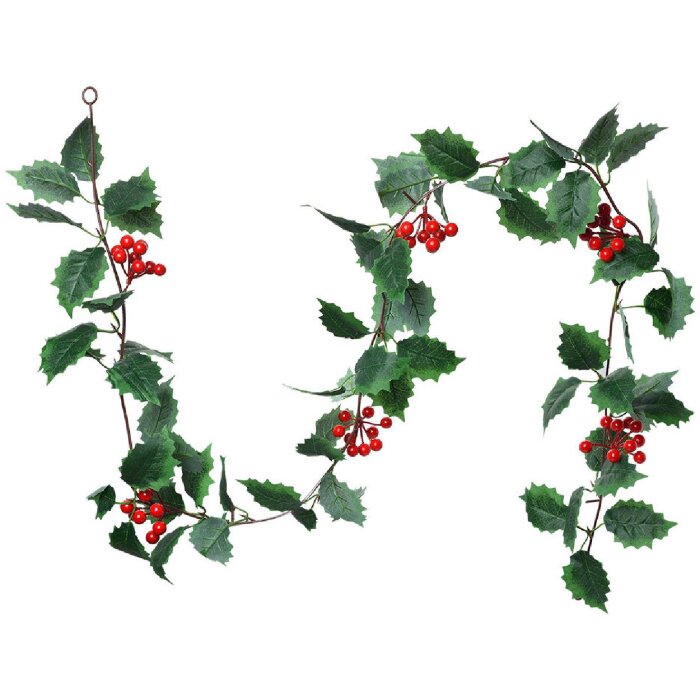 Clayre & Eef 6PL0280 Umelý kvetinový veniec 170 cm zelený červený