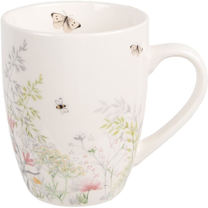 Clayre & Eef Hrnček WFFMU Biely porcelánový botanický 12x8x10 cm 350 ml