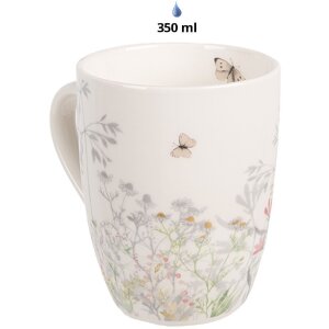 Clayre & Eef Hrnček WFFMU Biely porcelánový botanický 12x8x10 cm 350 ml