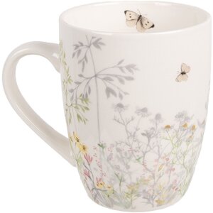 Clayre & Eef Hrnček WFFMU Biely porcelánový botanický 12x8x10 cm 350 ml