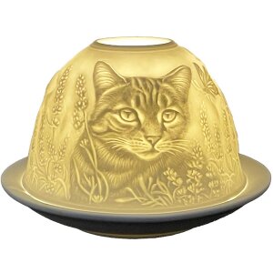 Clayre & Eef 6CE1807 Držiak na čajovú sviečku Cat Ø 12x8 cm biely