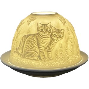 Clayre & Eef 6CE1807 Držiak na čajovú sviečku Cat Ø 12x8 cm biely
