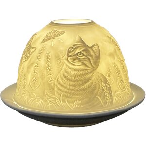 Clayre & Eef 6CE1807 Držiak na čajovú sviečku Cat Ø 12x8 cm biely