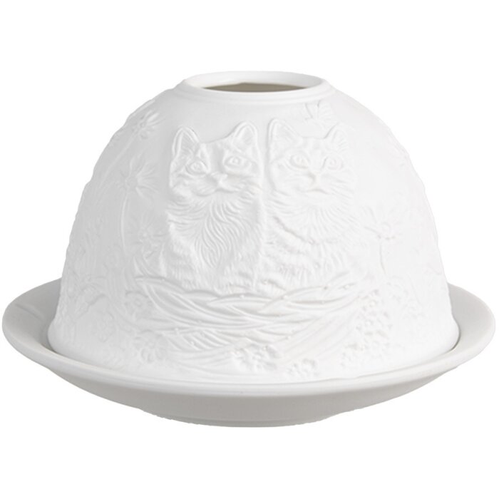 Clayre & Eef 6CE1808 Držiak na čajovú sviečku s motívom mačky Ø 12x8 cm biely