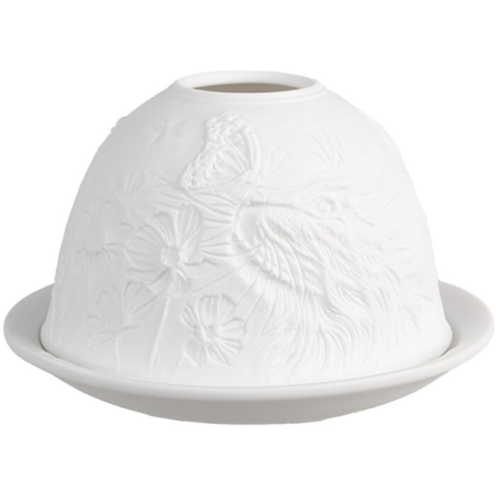 Clayre & Eef 6CE1809 Porcelánový držiak na čajovú sviečku Cat Ø 12x8 cm biely