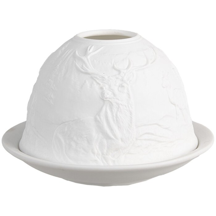 Clayre & Eef 6CE1812 Stojan na čajovú sviečku Ø 12x8 cm biely porcelán s dizajnom jeleňa