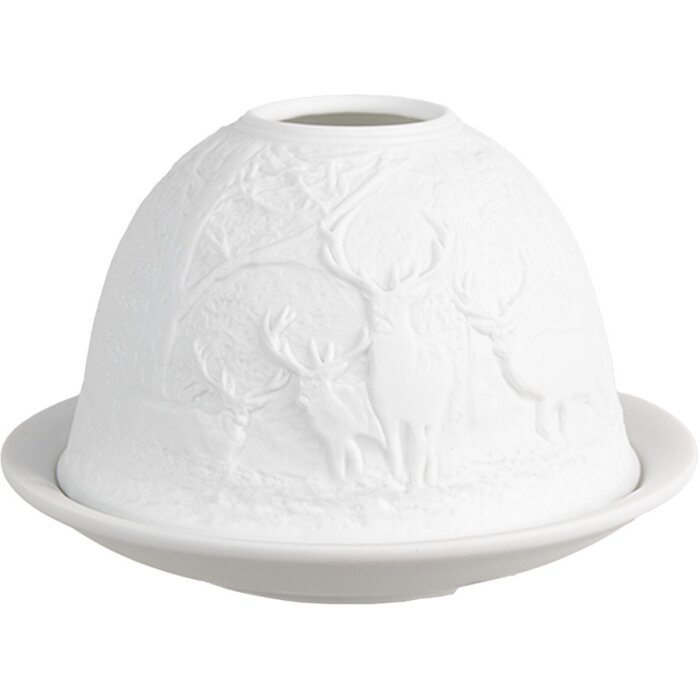 Clayre & Eef 6CE1818 Stojan na čajovú sviečku s jeleňom Ø 12x8 cm biely