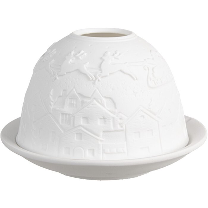 Clayre & Eef 6CE1820 Stojan na čajovú sviečku porcelánový biely Ø 12x8 cm Vianoce