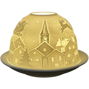 Clayre & Eef 6CE1820 Stojan na čajovú sviečku porcelánový biely Ø 12x8 cm Vianoce