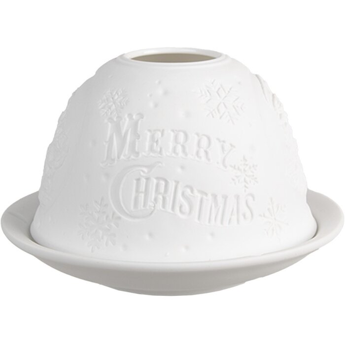 Clayre & Eef 6CE1822 Držiak na čajovú sviečku Merry Christmas Ø 12x8 cm biely