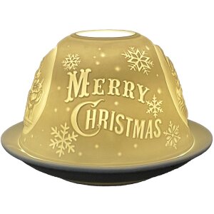 Clayre & Eef 6CE1822 Držiak na čajovú sviečku Merry Christmas Ø 12x8 cm biely