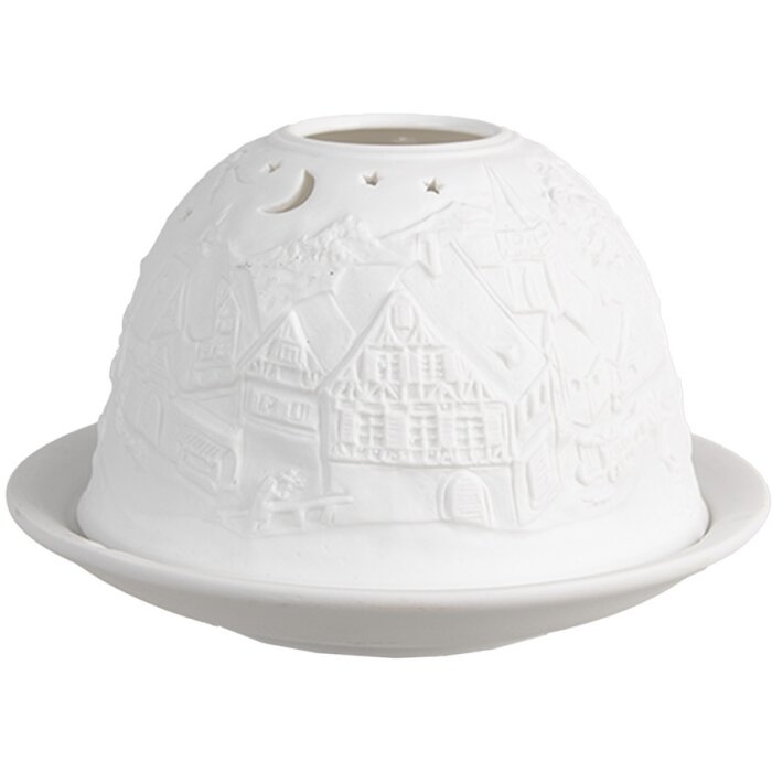 Clayre & Eef 6CE1823 Stojan na čajové sviečky Winter Ø 12x8 cm biely