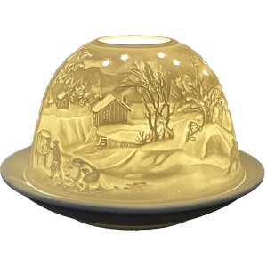 Clayre & Eef 6CE1823 Stojan na čajové sviečky Winter Ø 12x8 cm biely