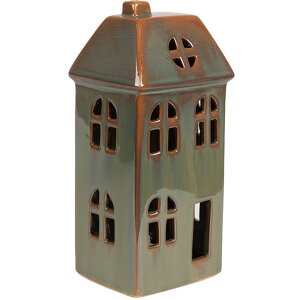 Clayre & Eef 6CE1797 Dekorácia Dom LED zelený porcelán 7x6x15 cm