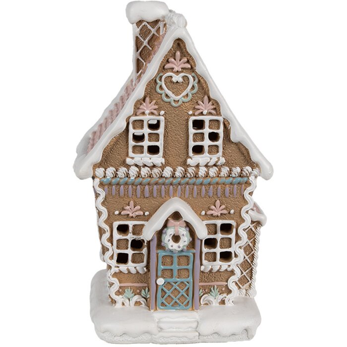 Clayre Eef Perníková chalúpka s LED diódou 13x10x21 cm Hnedý polyresinový vianočný domček