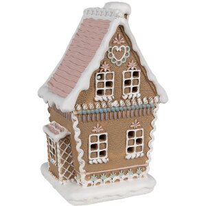Clayre Eef Perníková chalúpka s LED diódou 13x10x21 cm Hnedý polyresinový vianočný domček