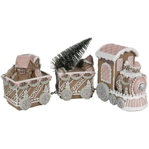 Clayre Eef Vianočná dekorácia LED vlak perník hnedý 30x7x12 cm polyresin