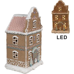 Clayre & Eef Perníková chalúpka s LED diódou 12x9x20 cm Polyresinová vianočná