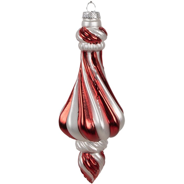 Clayre Eef 6GL4634 Vianočná ozdoba 7x18 cm červená biela sklenená ozdoba na stromček