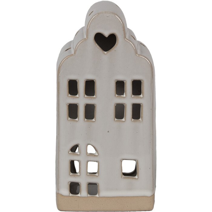 Clayre & Eef 6CE1790 Porcelánový držiak na čajovú sviečku House Beige 9x8x18 cm Country Style