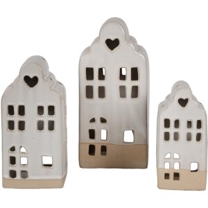 Clayre & Eef 6CE1790 Porcelánový držiak na čajovú sviečku House Beige 9x8x18 cm Country Style