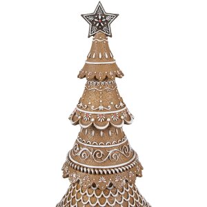 Clayre Eef Vianočný stromček s perníkovým dizajnom hnedý Ø 16x42 cm vidiecky štýl
